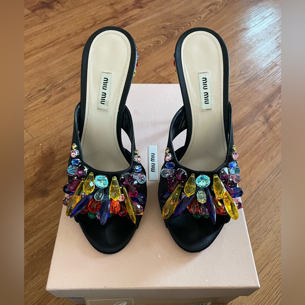 Bejeweled multicolored mules